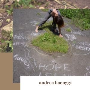 Andrea Haeggni artist woman bending on cement